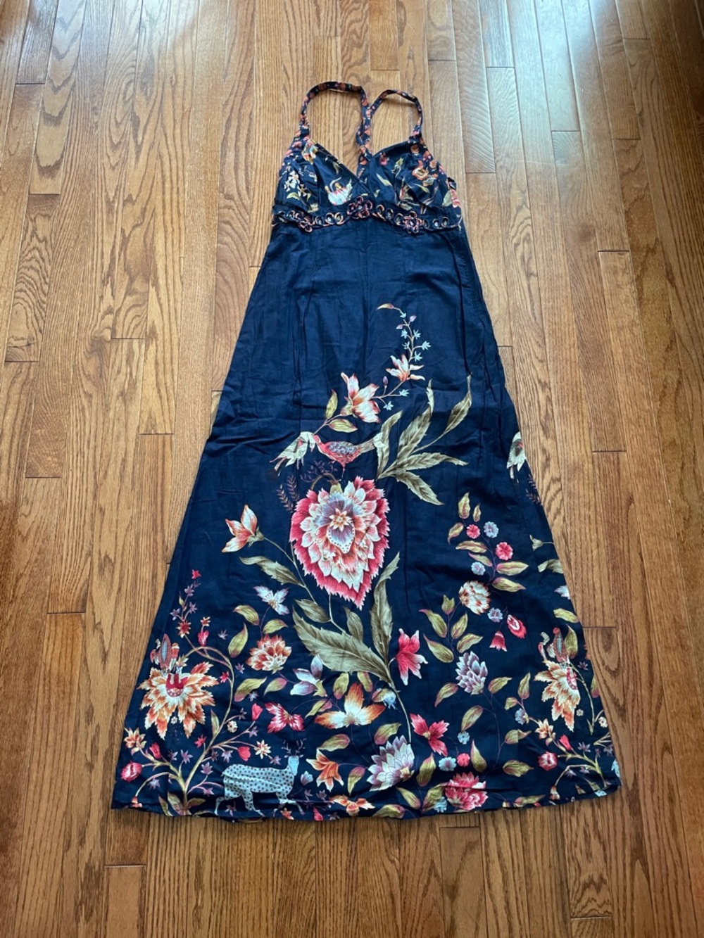 Ritu Kumar Navy Blue Floral Print Maxi Dress Women’s Sz 3 - Medium